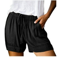Ženske hlače, udobne, vezane, Ležerne, elastični pojas, široke kratke hlače s džepovima, ženske hlače