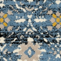 Prostirka s geometrijskim uzorkom s cvjetnim uzorkom, plava i krem, 4' 6'