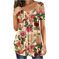Pejock ženske sakrij vrhove trbušne tunike ljetni kratki rukav majice cvjetni print casual gumb dolje majice bluze