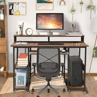 Stol za računalo s policom za monitor rustikalno smeđi kućni uredski stol