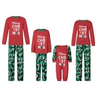 Obiteljska božićna pidžama, vrhovi s dugim rukavima s printom slova + hlače s uzorkom štaka iz crtića, Kompleti