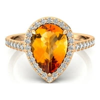 Citrin s Dimond vjenčanim prstenom, 14K zlatni halo prsten, zaručnički obećanje, poklon za nju
