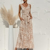 Ženske haljine bez rukava, boemska ljetna duga haljina s naramenicama s leopard printom, Maksi večernja haljina