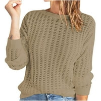 pleteni džemperi za žene s pletenim iglama, ležerni pulover s dugim rukavima, džemper s okruglim vratom, kaki