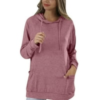 Ženski modni jednobojni ležerni džemper s kapuljačom s džepom dugih rukava