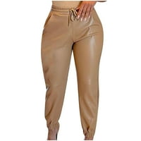Kožne hlače s džepom za žene Ljetna rasprodaja Ležerne udobne Modne široke jednobojne Kaki hlače srednjeg rasta