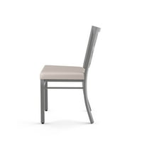 Stolica za blagovanje u blagovaonici - kremasta koža u metalik sivoj boji