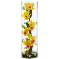 Gotovo prirodni ft. Ft. Cattleya Orhideja Umjetni cvjetni aranžman u vazi cilindra