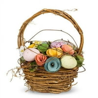 Abbott Collections AB-27-EGGH HUNT- in. Pastelna jaja i Cvijeće u košari, umjetno cvijeće, raznobojno i prirodno