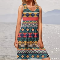 Yubatuo Summer Casual Boho print labavi Sundress posada od posade s ramena mini plaža haljine za žene plave xl
