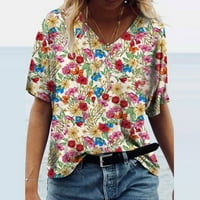 Fartey ženski vrhovi na čišćenju cvjetni print majice za žene Summer casual v Neck majice lagane kratke rukave
