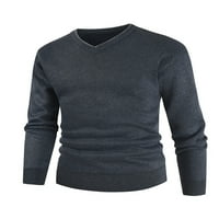 Muška moda V vrat pleteni džemperi casual vitki fit dugi rukavi rebrasti rub pulover obična lagana termalna pletiva