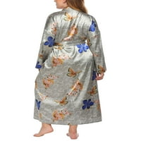 LUMONO Žene dugačak ogrtač kimono spavaćice cvjetna tiskana noćna odjeća pijama noćna odjeća plava 3xl