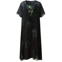 Yuwull oblači ljetnu haljinu ženska modna casual šifona kratki rukav labavi šal, dvodijelne haljine s kaiševima