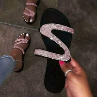 Rasprodaja ženskih ravnih cipela u Australiji-Ležerne Rimske ravne papuče s kristalima Plus size sandale ružičaste