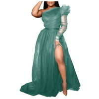 Ljetne haljine za žene ležerna jednobojna haljina A kroja dugih rukava s okruglim vratom Menta zelena 3 inča
