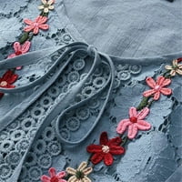 Front Tie Shirt Women V Neck Lace Flower Womens Casual Blouse Bell Sleeve Sleeve elbow sleeve Embroidery Print