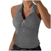 Ženska ljetna majica bez rukava s rebrastim ovratnikom s patentnim zatvaračem u obliku slova U, tanka ošišana