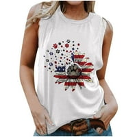 Ljetne ženske košulje Na pruge s američkom zastavom, majice s printom suncokreta, Majica Bez rukava, široka Sportska